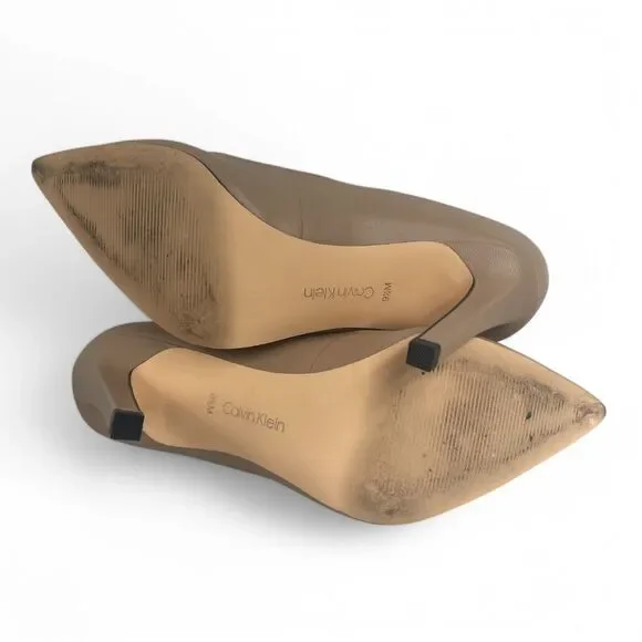 Calvin Klein Caramel Tan Leather Pumps 4" Stiletto Heels 9.5 Coquette Dress Shoe - Picture 6 of 6